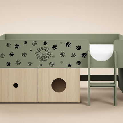 Zaiden Safari Mid Sleeper with Toy Box Storage - Green