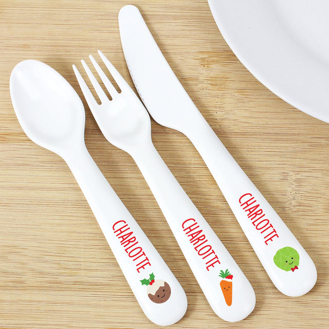 First Christmas Dinnner - Personalised 3 Piece Cutlery Set - Junior Bambinos