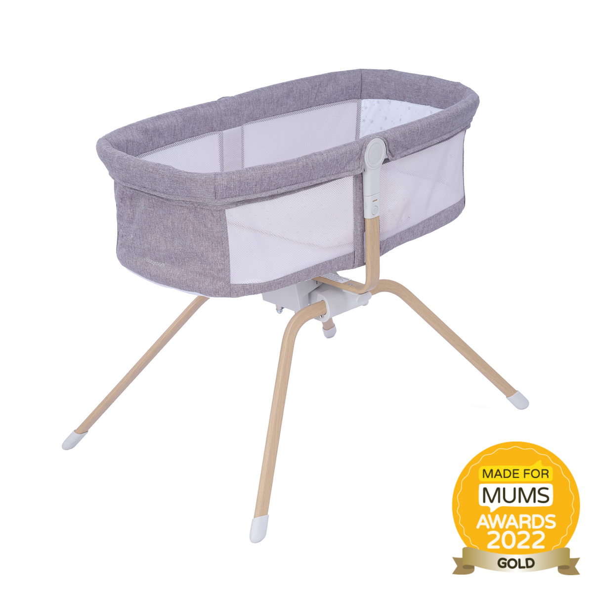 Babymore's Air Motion Gliding Crib in Slate with MadeForMums Gold Award Winning Badge