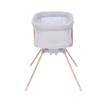 End view of Air Motion Gliding Crib in Grey from Babymore