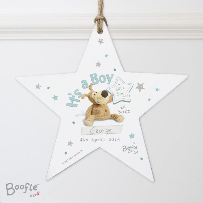 Boofle - Personalised It's a Boy Wooden Star Decoration - Junior Bambinos