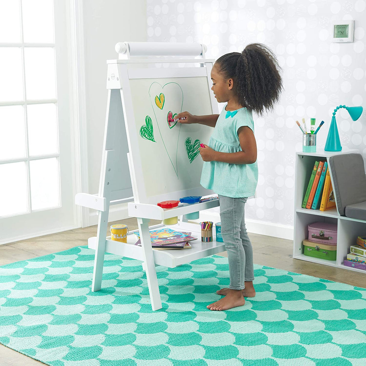 White Deluxe Wood Easel set for kids - Bumble Bubs
