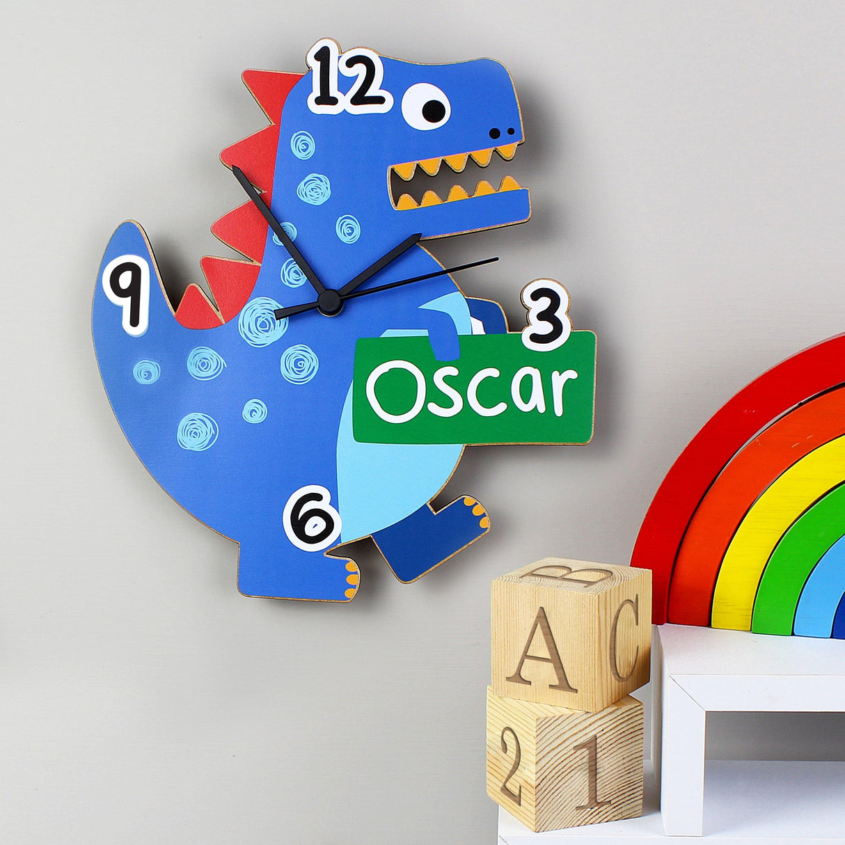 Personalised Dinosaur Wooden Wall Clock - Junior Bambinos