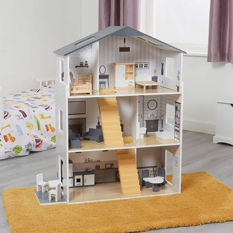 Grey Dolls House with Furniture & Accessories - Liberty House Toys - Junior Bambinos