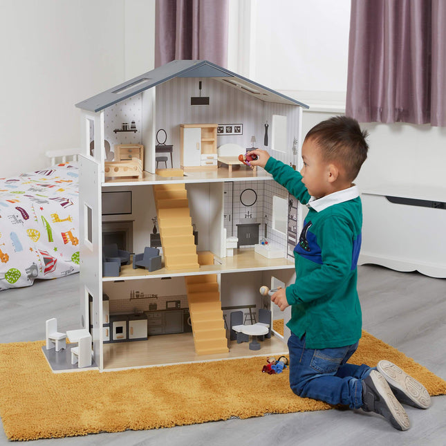 Grey Dolls House with Furniture & Accessories - Liberty House Toys - Junior Bambinos