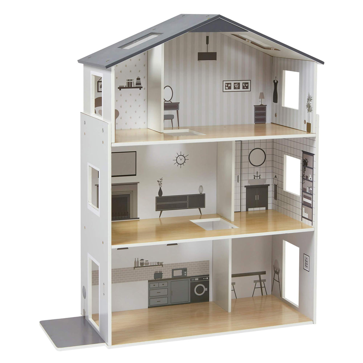 Grey Dolls House with Furniture & Accessories - Liberty House Toys - Junior Bambinos