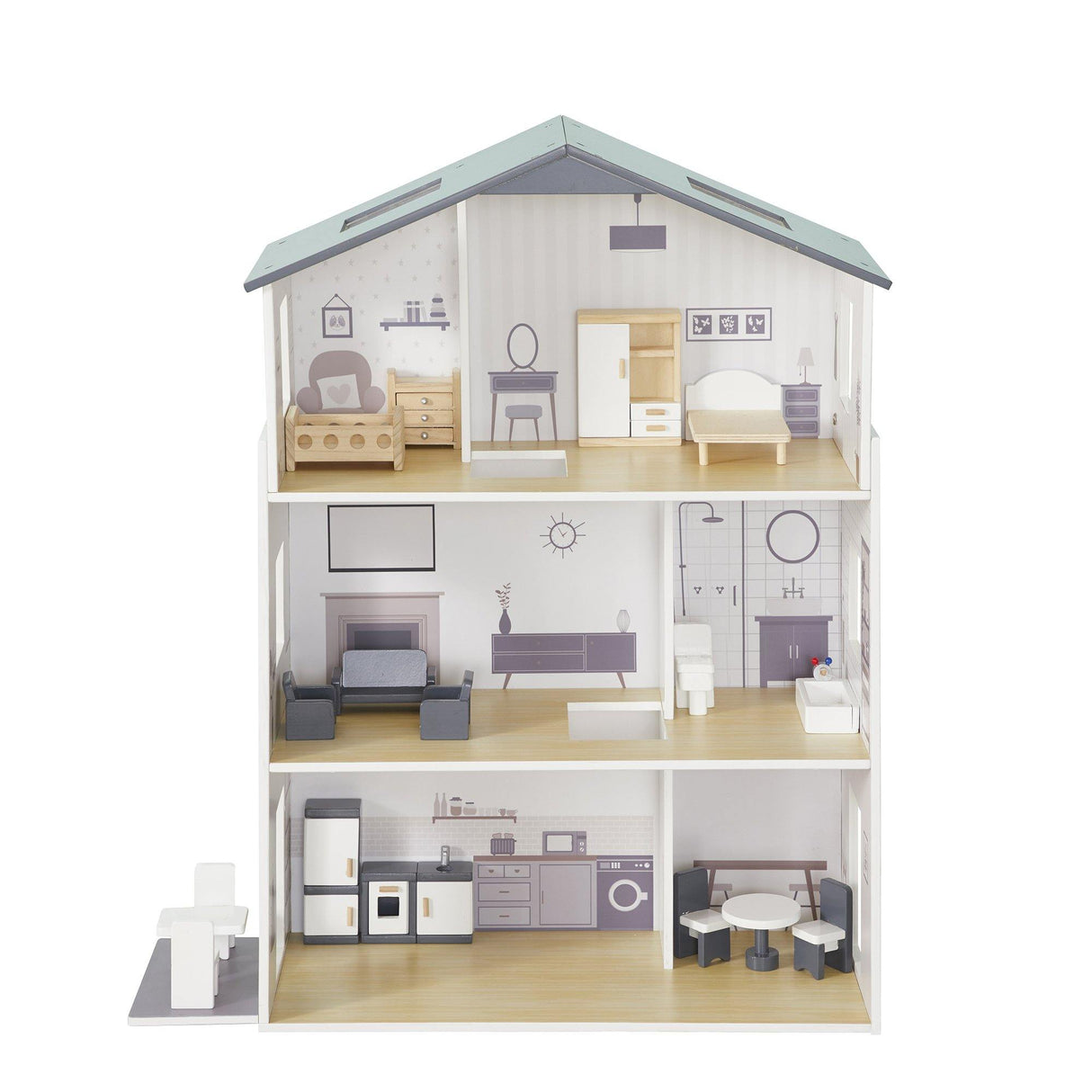 Grey Dolls House with Furniture & Accessories - Junior Bambinos