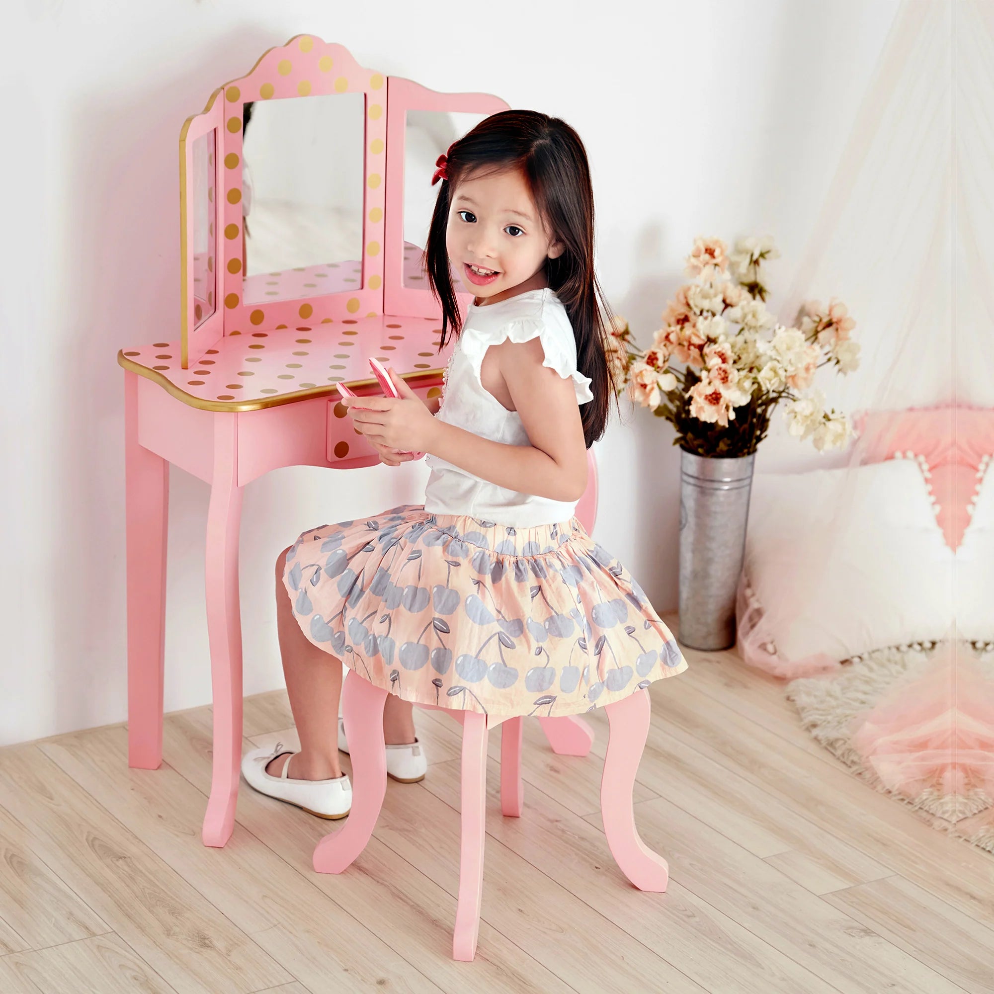 Gisele Vanity Set - Polka Dot - Pink & Gold