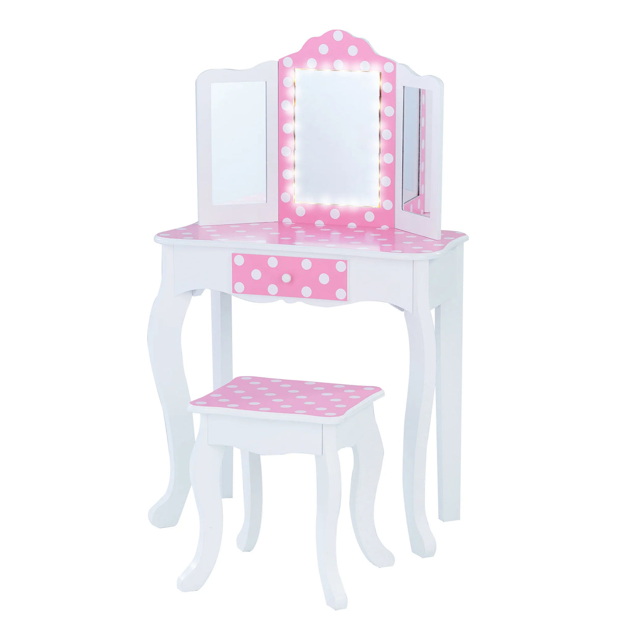Gisele Vanity Set with Lights - Polka Dot - White & Pink