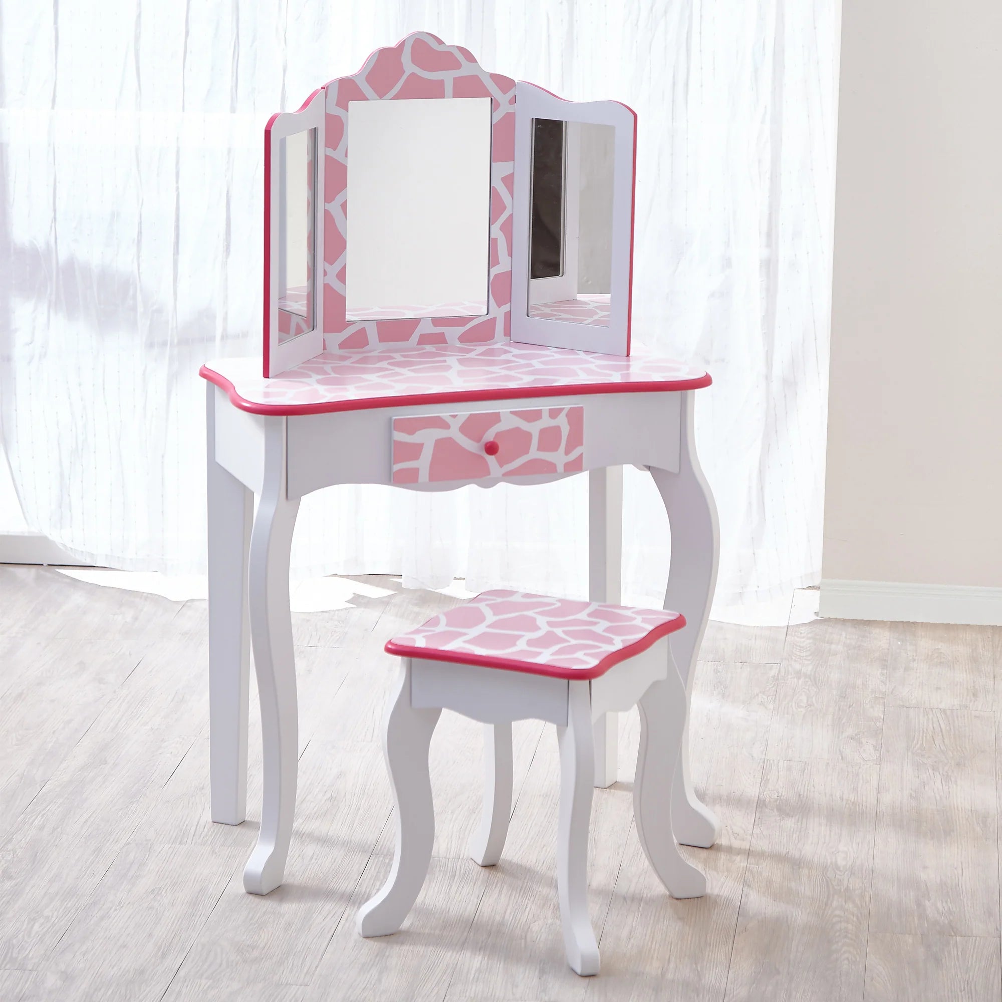 Gisele Vanity Set - Polka Dot - White & Pink Giraffe Print