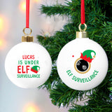 Elf Surveillance Camera Bauble - Personalised