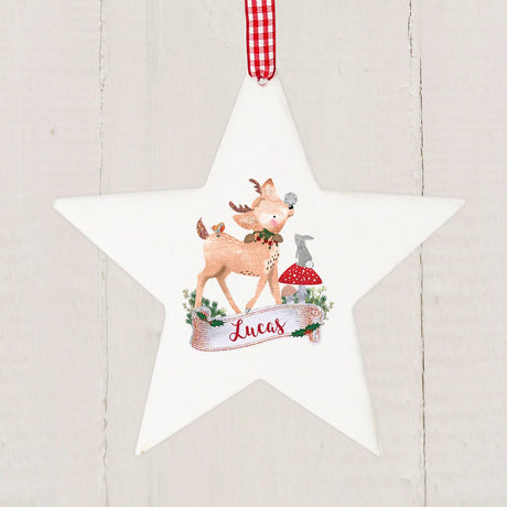 Festive Fawn - Personalised Wooden Star Decoration - Junior Bambinos