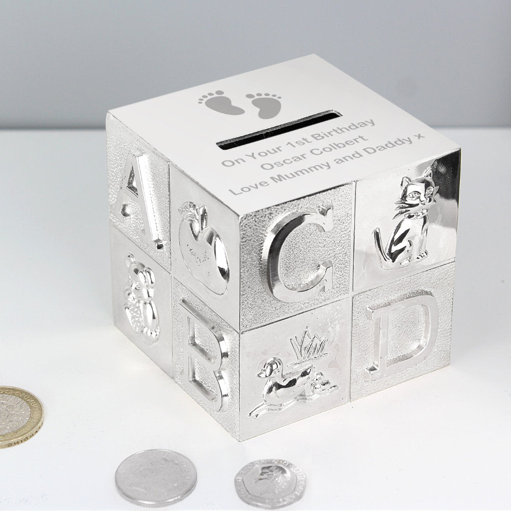 Silver Money Box - Footprints - Personalised