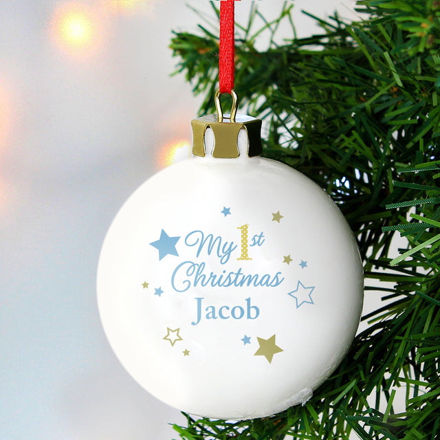 My 1st Christmas Bauble Blue & Glitter - Personalised - Junior Bambinos