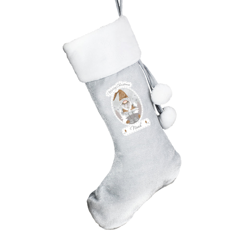 Personalised Gonk Christmas Stocking in grey