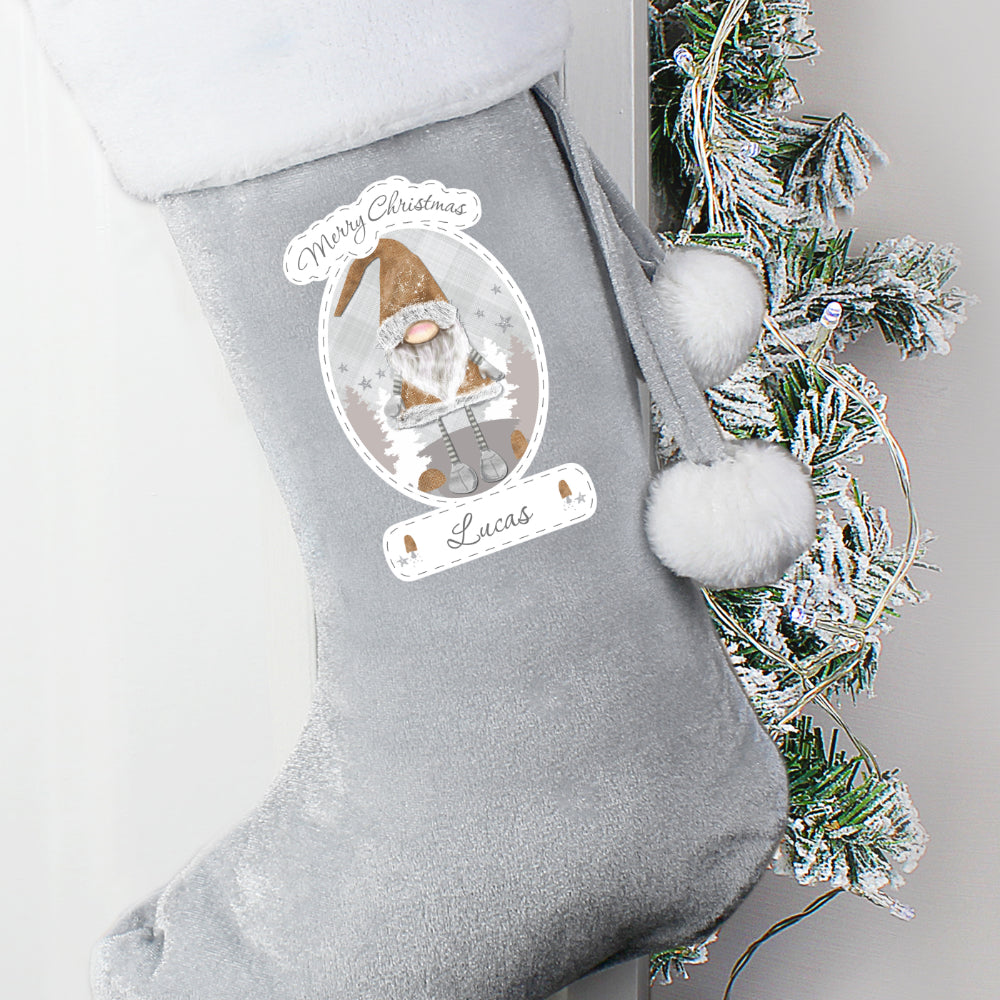Personalised Gonk Christmas Stocking in grey