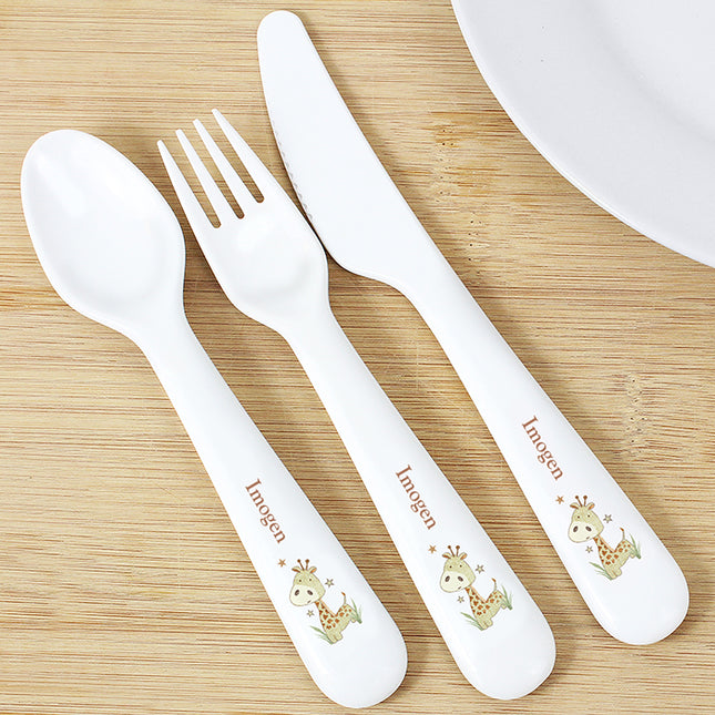 Hessian Giraffe - Personalised 3 Piece Cutlery Set - Personalised Memento Company - Junior Bambinos