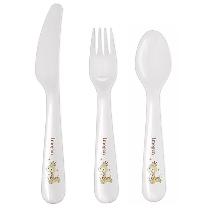 Hessian Giraffe - Personalised 3 Piece Cutlery Set - Personalised Memento Company - Junior Bambinos