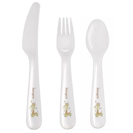 Hessian Giraffe - Personalised 3 Piece Cutlery Set - Personalised Memento Company - Junior Bambinos