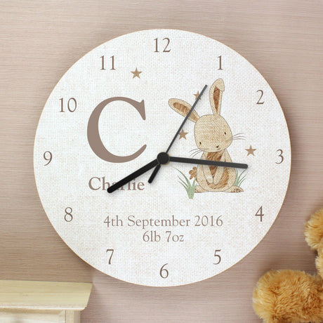 Hessian Rabbit - Personalised Wall Clock - Junior Bambinos