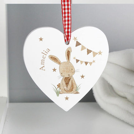 Hessian Friends - Rabbit Wooden Heart Decoration - Junior Bambinos