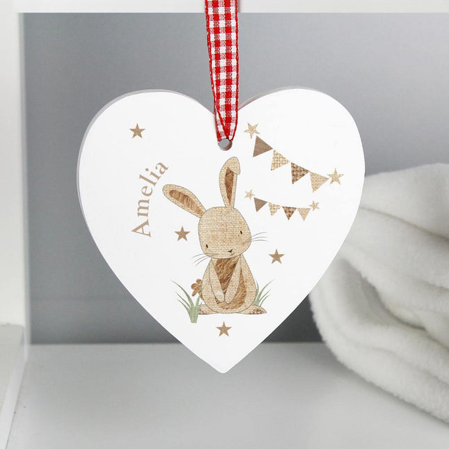 Hessian Friends - Rabbit Wooden Heart Decoration - Junior Bambinos