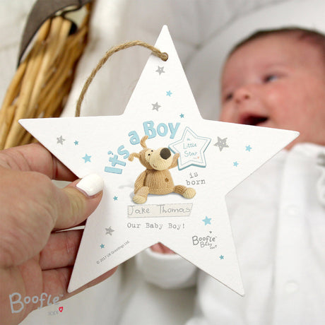 Boofle - Personalised It's a Boy Wooden Star Decoration - Personalised Memento Company - Junior Bambinos