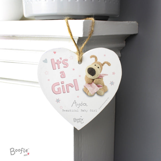 Boofle - Personalised It's a Girl Wooden Heart Decoration - Personalised Memento Company - Junior Bambinos