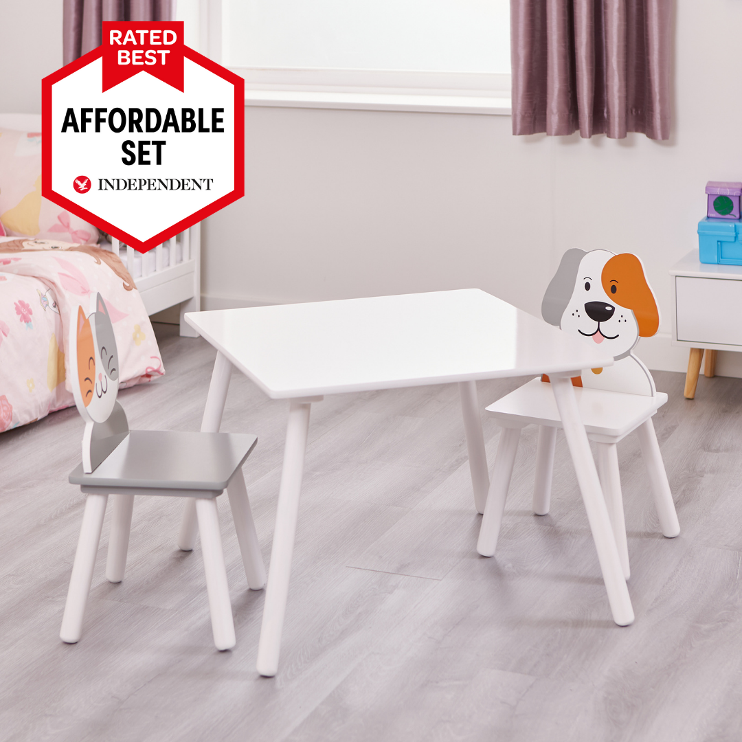 Cat & Dog White Table & Chairs - Liberty House Toys - Junior Bambinos