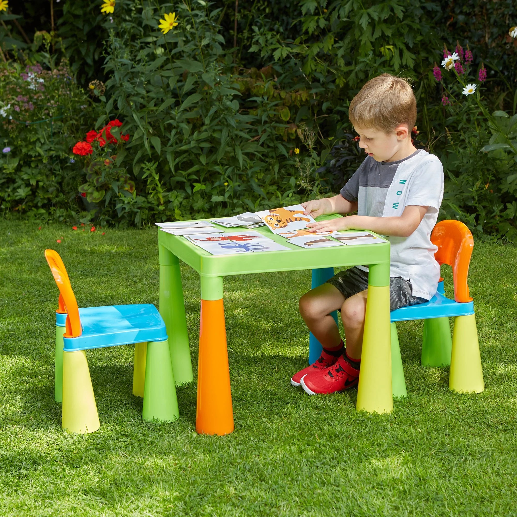 Kids Plastic Table & Chairs - Multi-Coloured