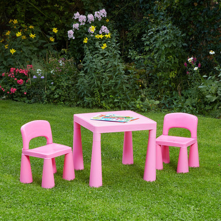 Kids Plastic Table & Chairs - Pink