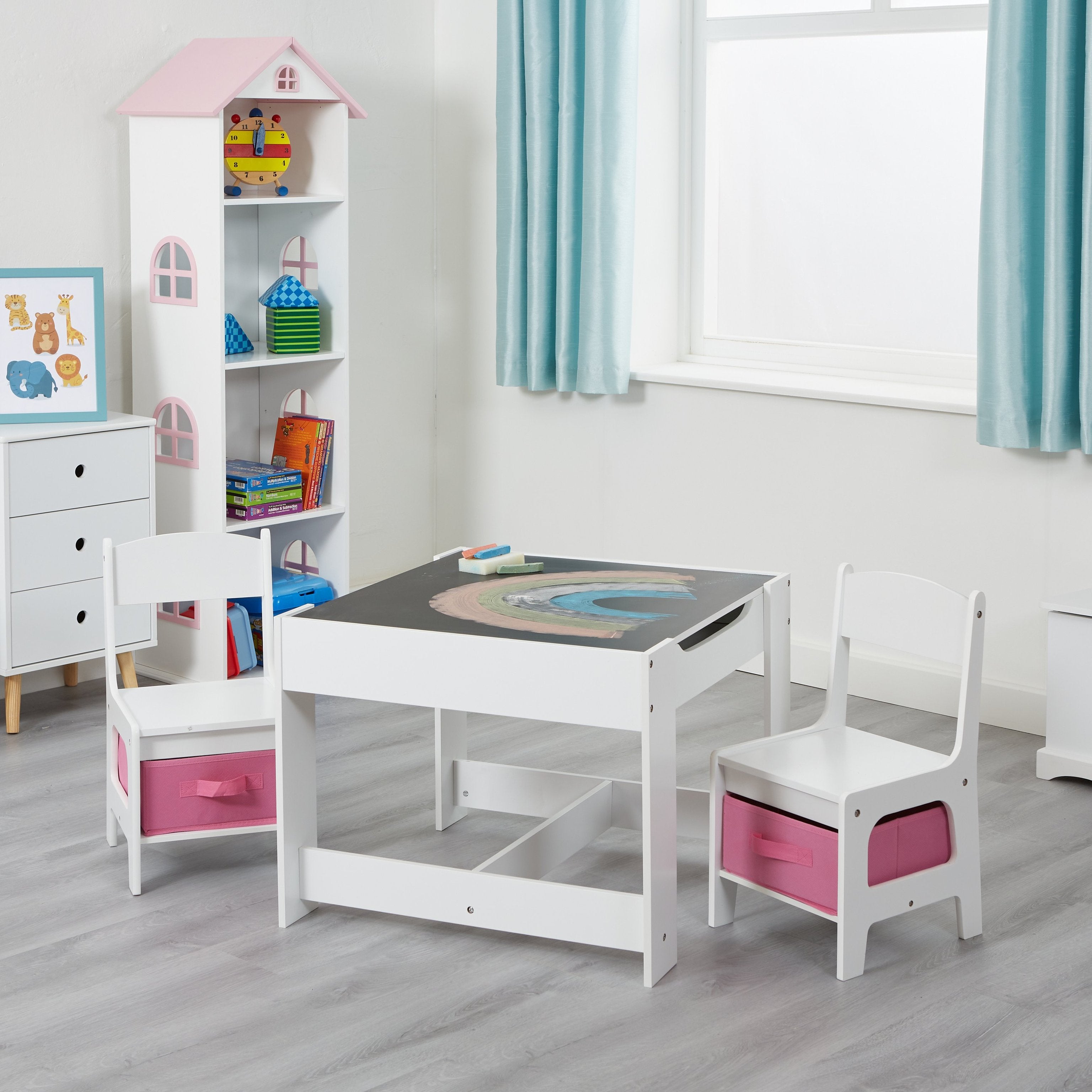 White Table and 2 Storage Chairs - Liberty House Toys - Junior Bambinos