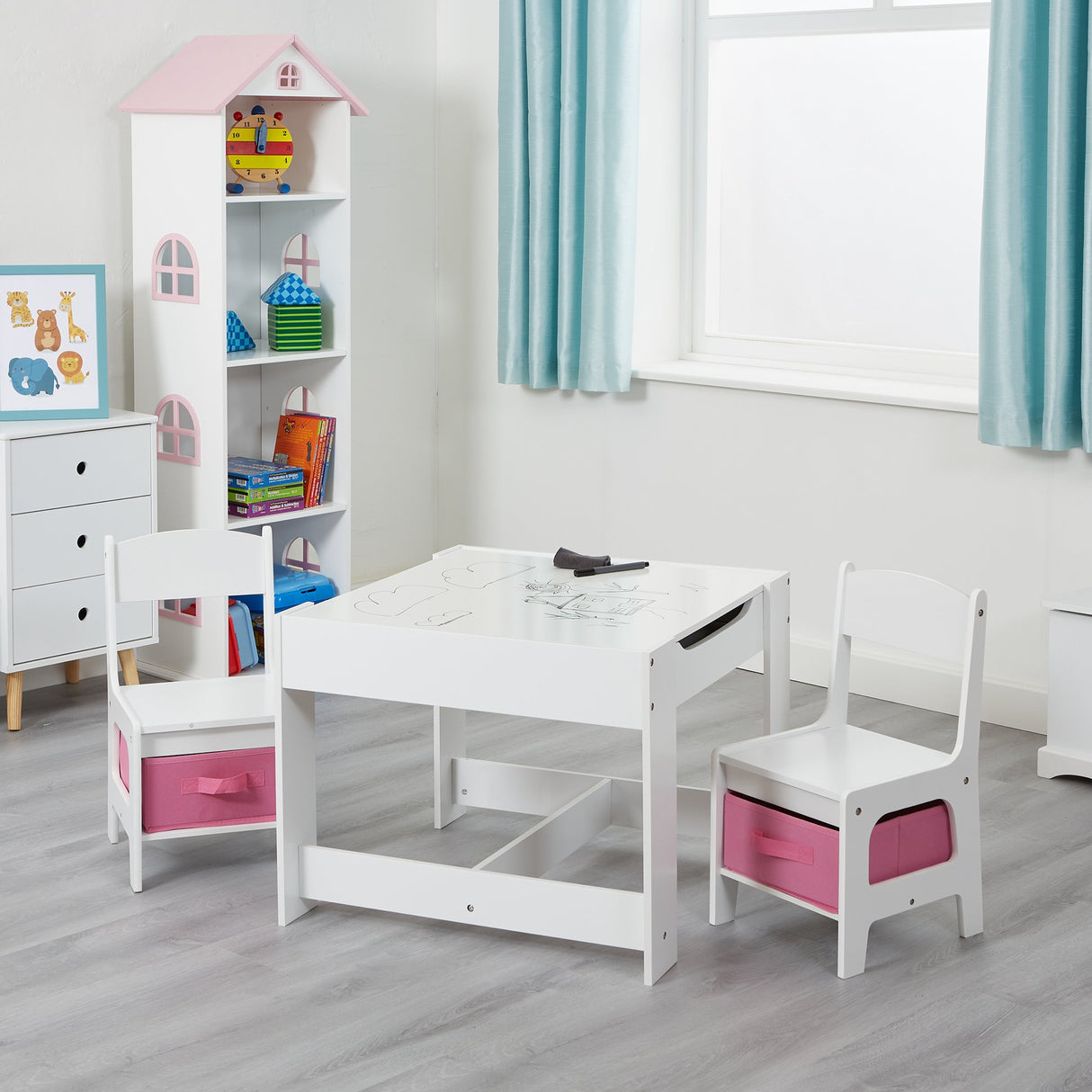 White Table and 2 Storage Chairs - Liberty House Toys - Junior Bambinos