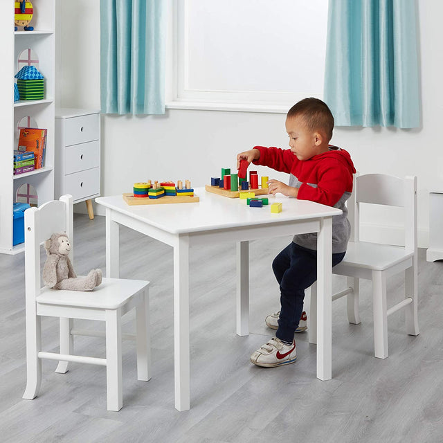 White Solid Wooden Table & Chairs - Liberty House Toys - Junior Bambinos