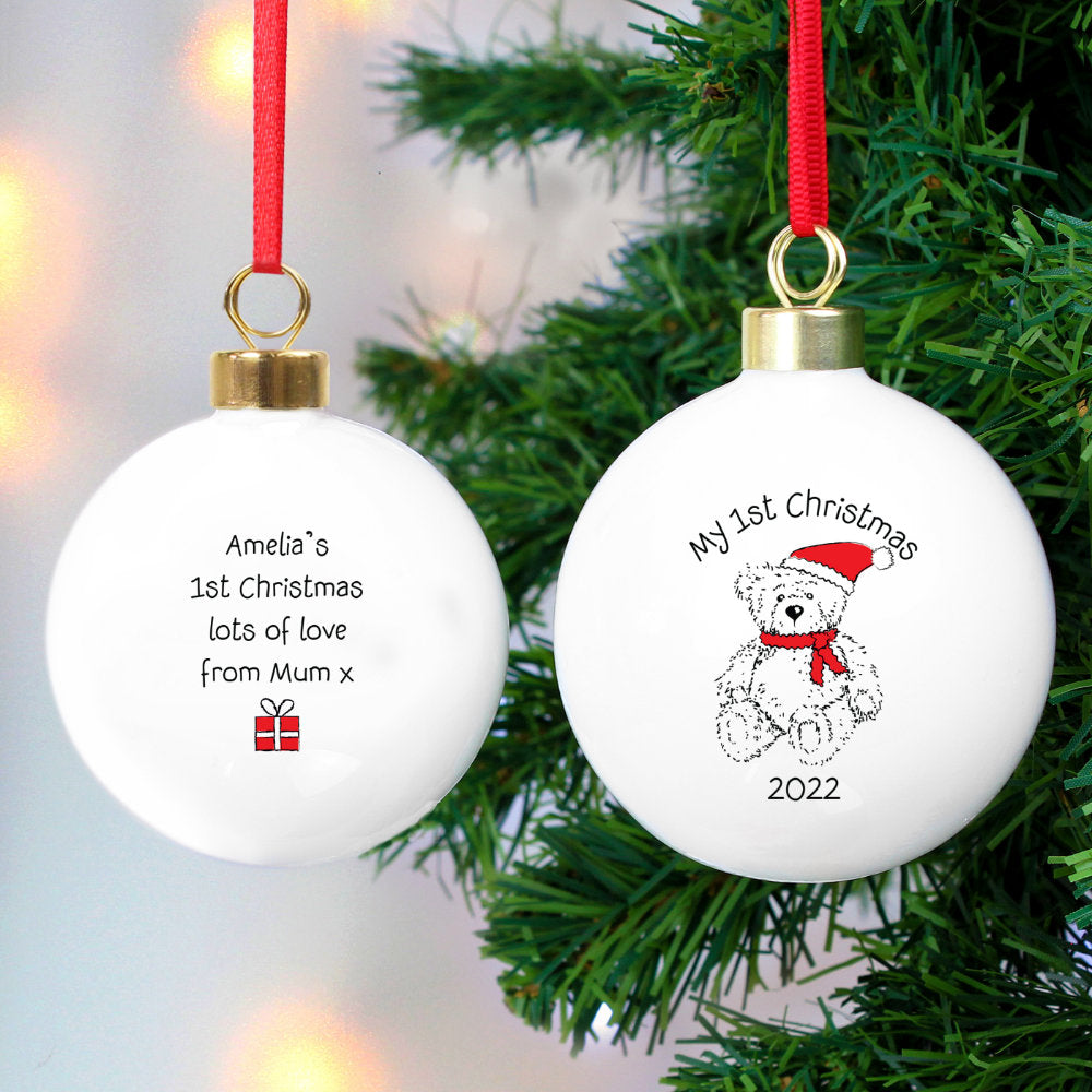 Personalised Teddy Bear My 1st Christmas Bauble