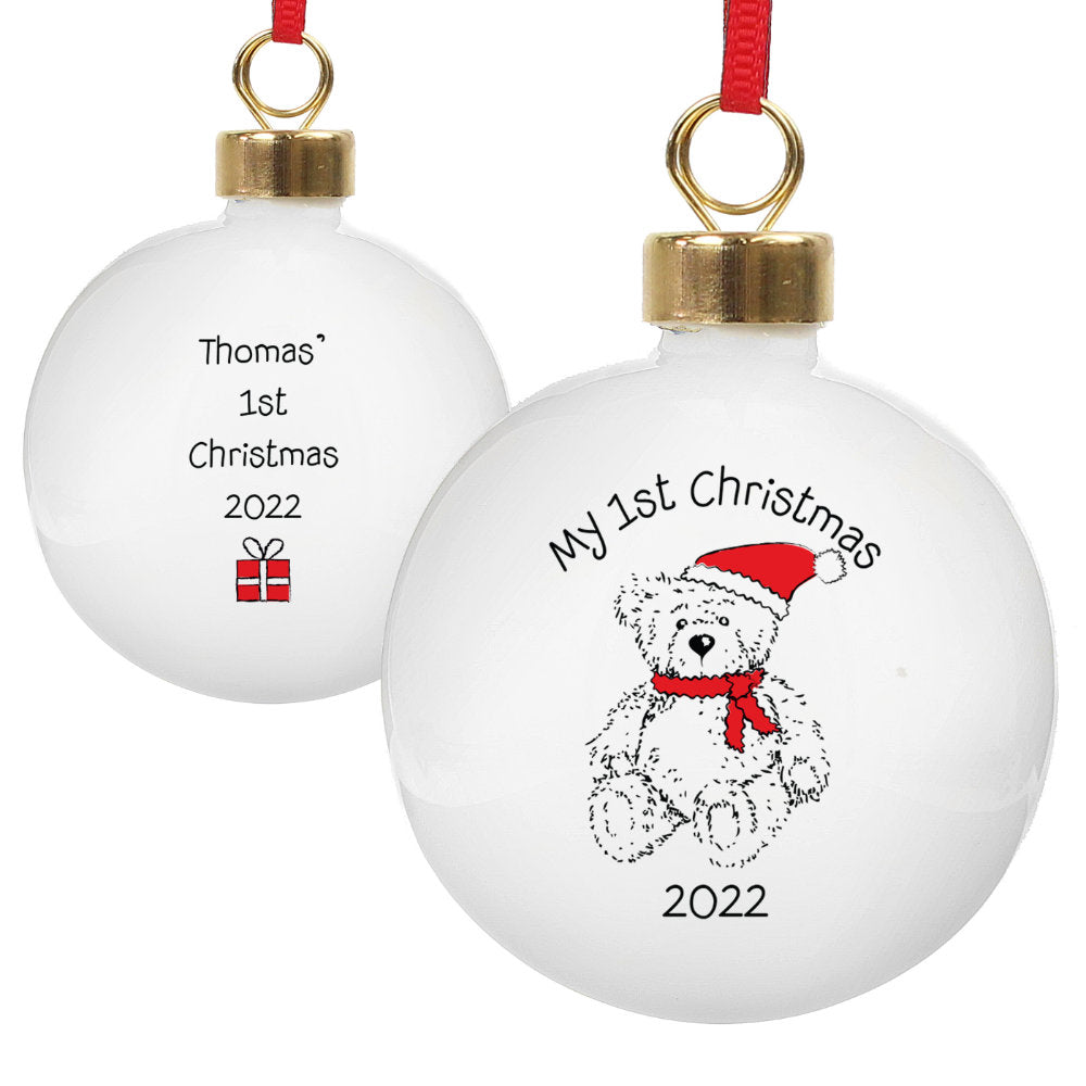 Personalised Teddy Bear My 1st Christmas Bauble