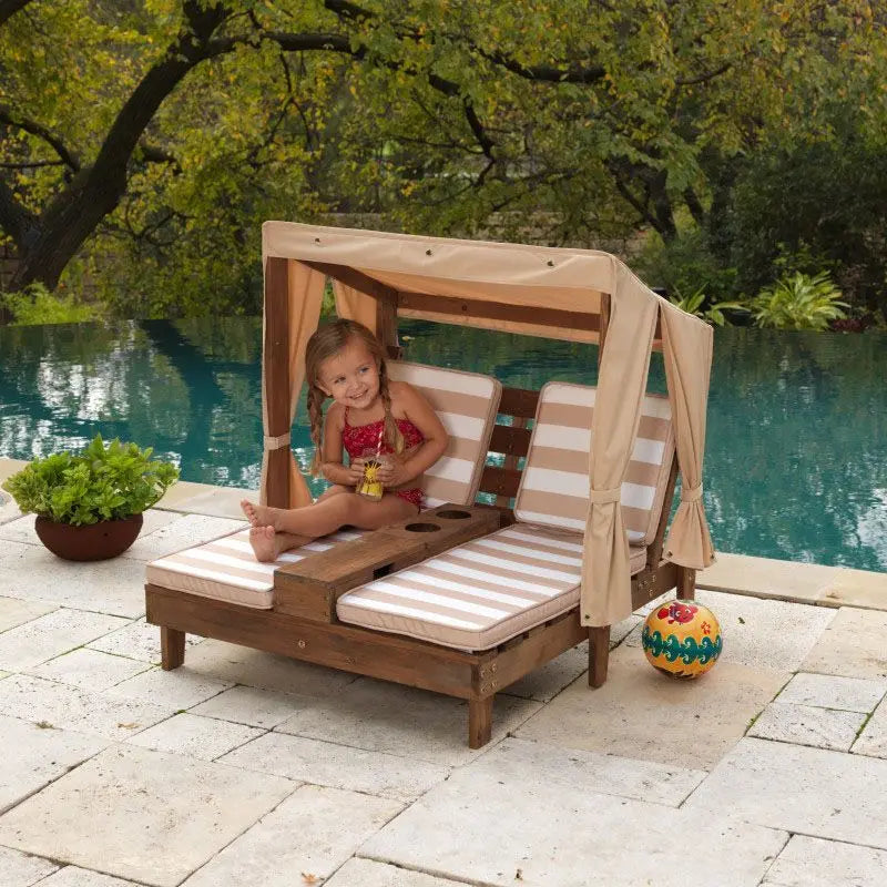 Outdoor Double Chaise Lounger - Espresso & Oatmeal