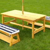 Outdoor Table & Bench Set with Cushions & Umbrella - Navy