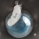 Handmade Feather Glass Bauble - Name & Date Personalisation - Personalised Memento Company - Junior Bambinos