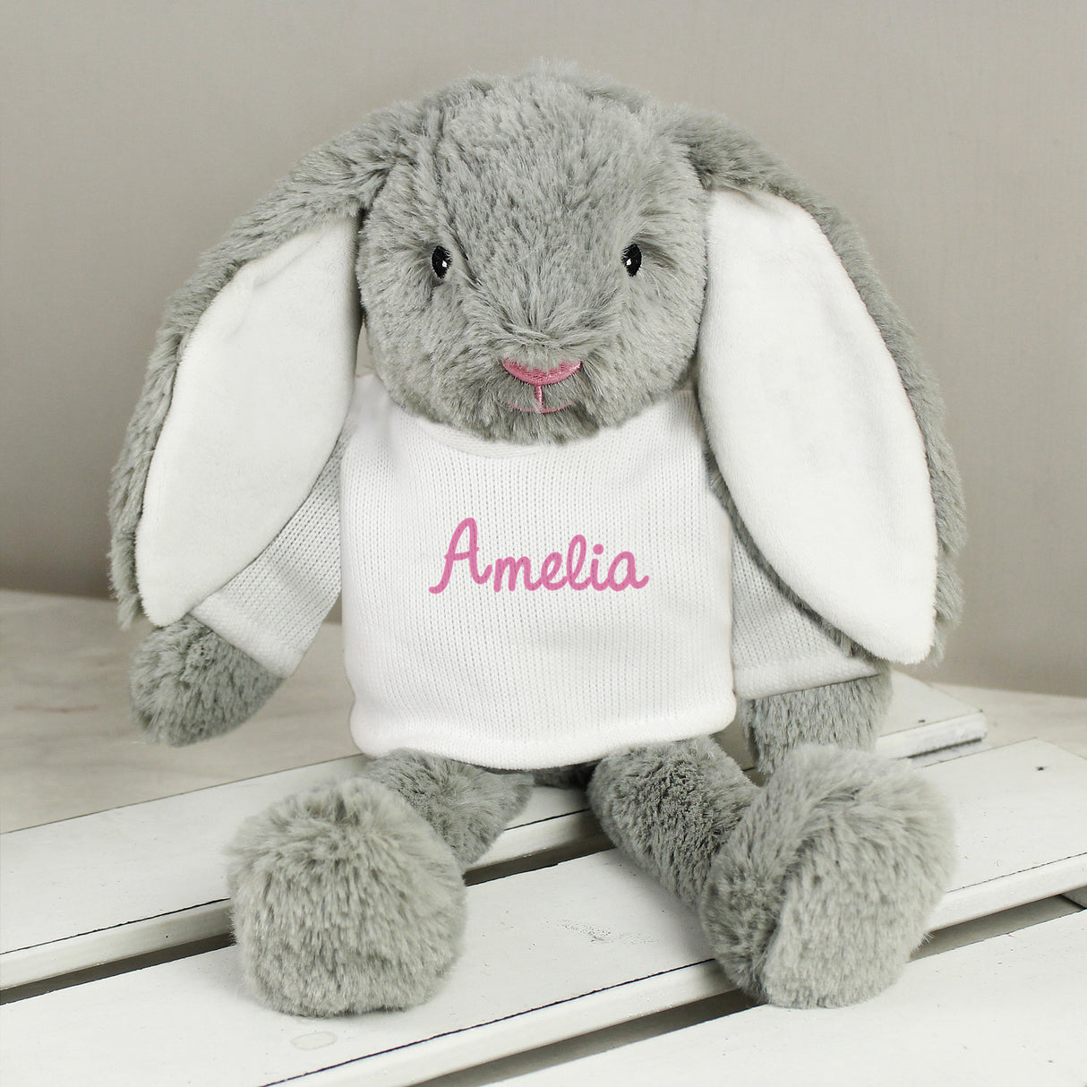 Bunny Rabbit Soft Teddy - Pink Named T Shirt - Personalised