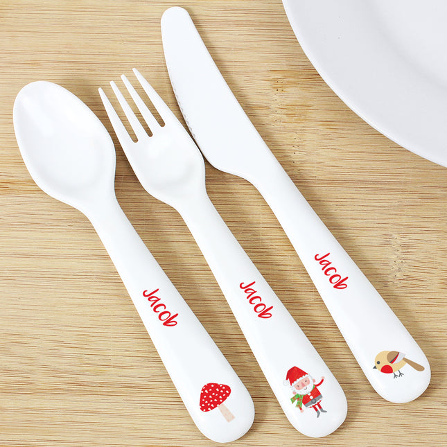 Personalised 3 Piece Christmas Toad Stool Cutlery Set - Personalised Memento Company - Junior Bambinos