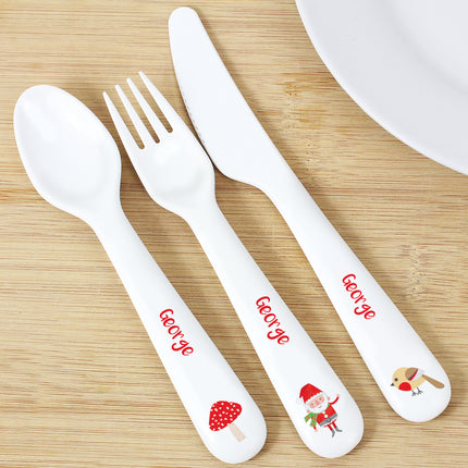 Personalised 3 Piece Christmas Toad Stool Cutlery Set - Personalised Memento Company - Junior Bambinos