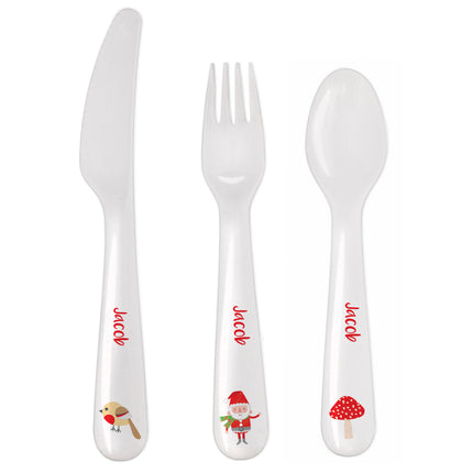 Personalised 3 Piece Christmas Toad Stool Cutlery Set - Personalised Memento Company - Junior Bambinos