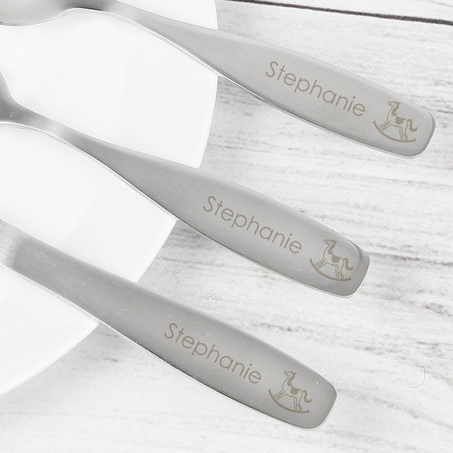 Rocking Horse - Personalised 3 Piece Cutlery Set - Junior Bambinos