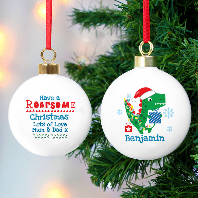Personalised Dinosaur 'Have a Roarsome Christmas' Bauble - Personalised Memento Company - Junior Bambinos