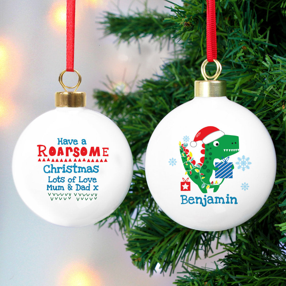 Personalised Dinosaur 'Have a Roarsome Christmas' Bauble - Personalised Memento Company - Junior Bambinos