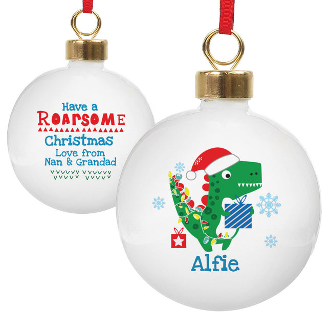 Personalised Dinosaur 'Have a Roarsome Christmas' Bauble - Personalised Memento Company - Junior Bambinos