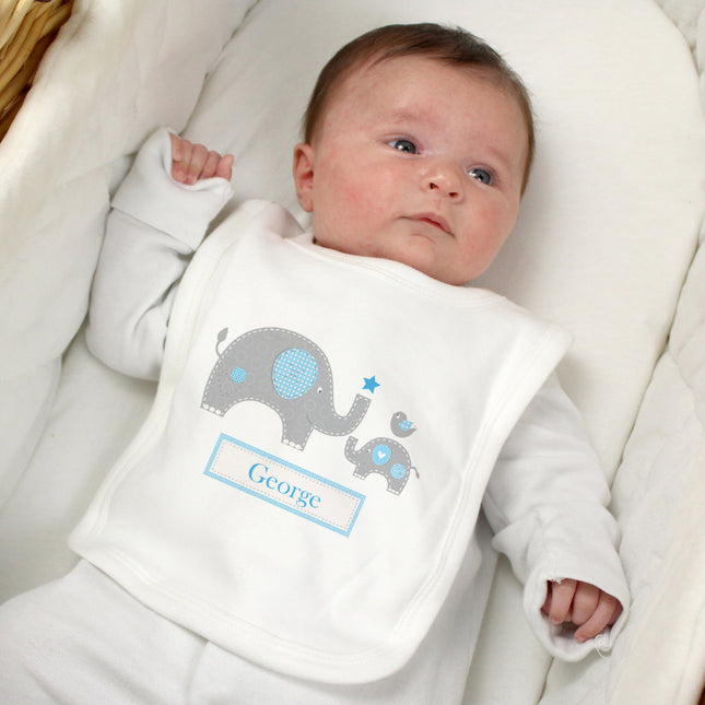 Elephant Baby Bib - Blue - Personalised | 0 - 3 Months