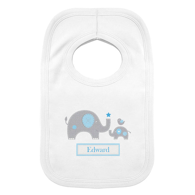 Elephant Baby Bib - Blue - Personalised | 0 - 3 Months