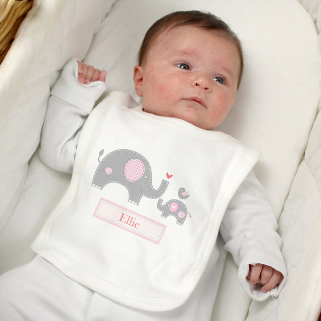 Elephant Baby Bib - Pink - Personalised | 0 - 3 Months
